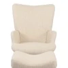 Armchair with footstool Gerlina pakoworld cream fabric and legs in natural color 71x64x94cm