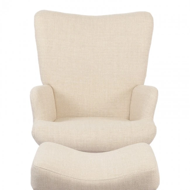 Armchair with footstool Gerlina pakoworld cream fabric and legs in natural color 71x64x94cm