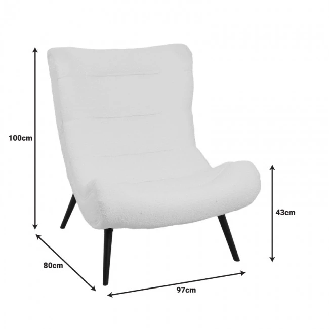 Silla pakoworld boucle fabric armchair in white color 97x80x100cm