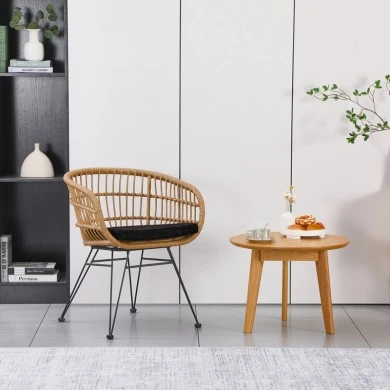 Naoki pakoworld armchair with cushion pe rattan in natural shade and black metal legs 63x61x79cm