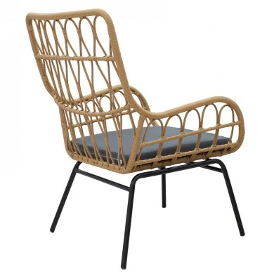 Armchair Naoki pakoworld metal black-pe natural-cushion grey