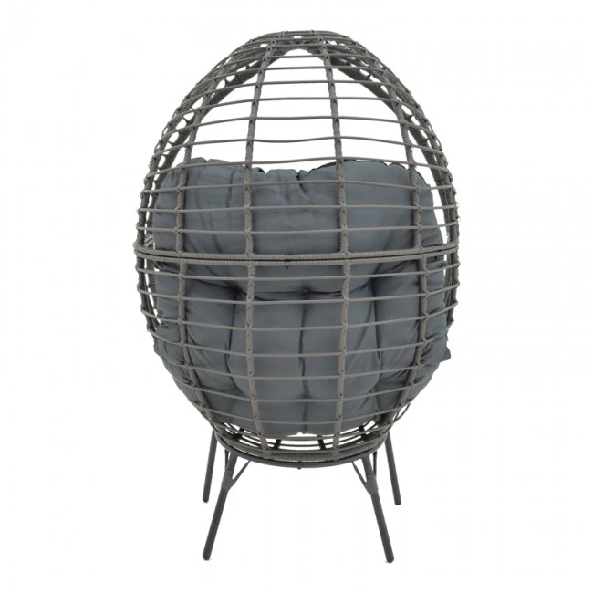 Πολυθρόνα Nestie  pakoworld wicker rattan γκρι-μεταλλικό γκρι πόδι-γκρι μαξιλάρι 102x80x155εκ