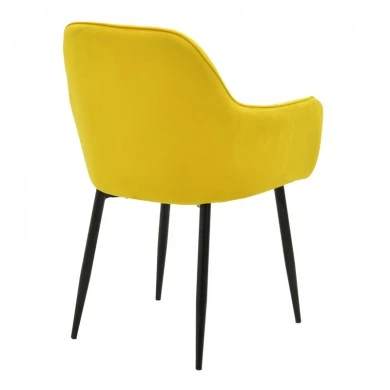 Armchair Noor pakoworld yellow velvet fabric with black color metal leg 58x58x86cm