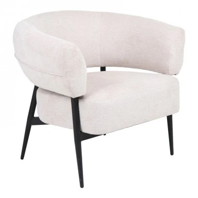 Armchair Penfel pakoworld cream fabric and black metal legs 85x72x73cm