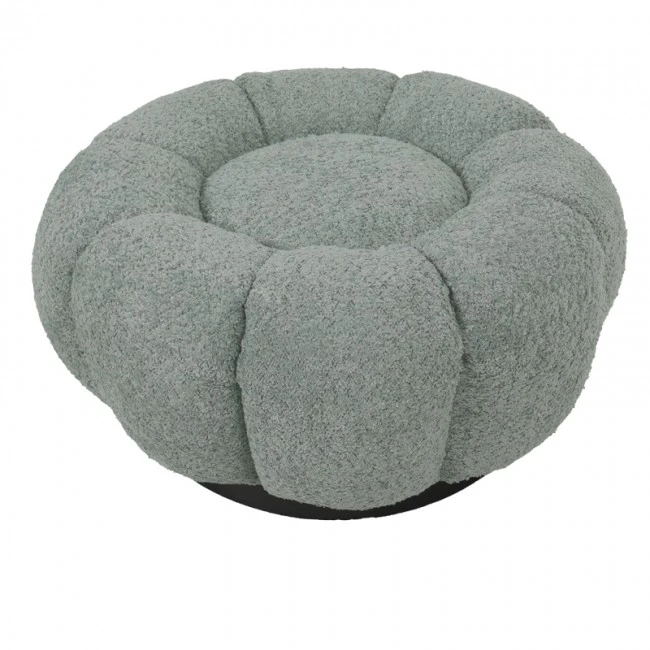 Nester pakoworld swivel armchair with stool boucle fabric in light green color 98x97x69cm