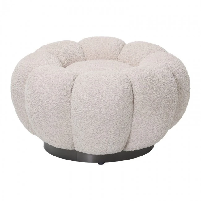 Nester pakoworld swivel armchair with stool boucle fabric in beige color 98x97x69cm