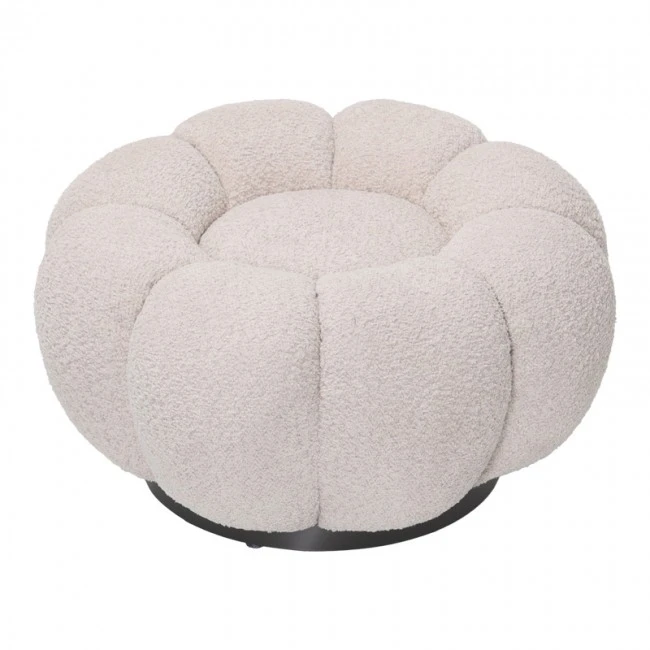 Nester pakoworld swivel armchair with stool boucle fabric in beige color 98x97x69cm