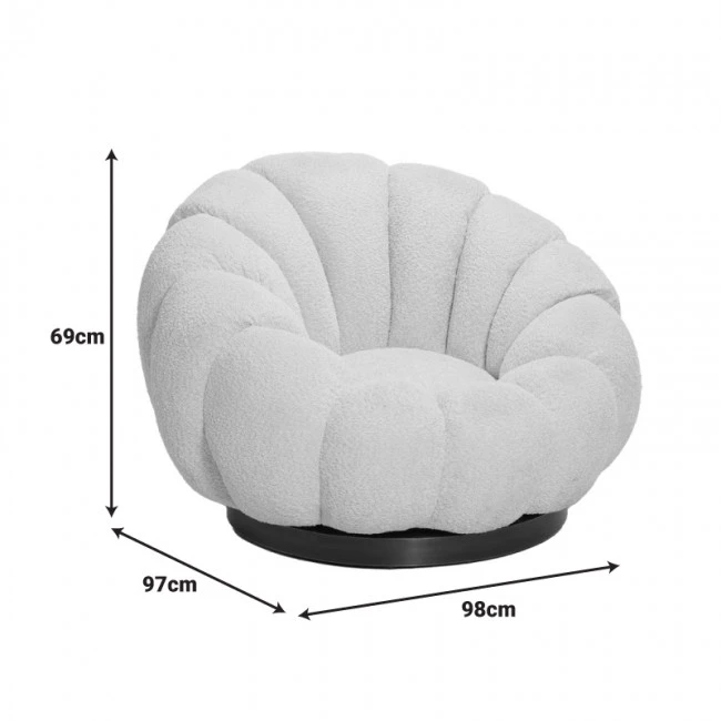 Nester pakoworld swivel armchair with stool boucle fabric in beige color 98x97x69cm