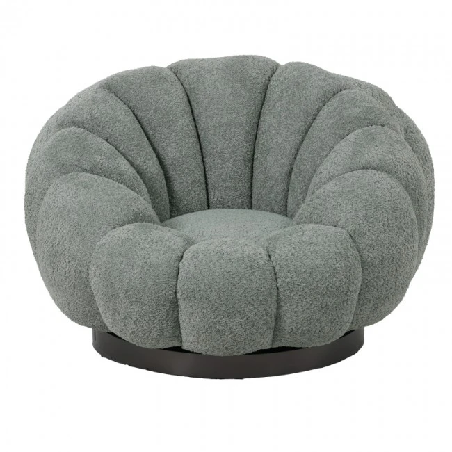 Nester pakoworld swivel armchair boucle fabric in light green color 98x97x69cm