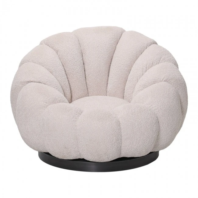 Nester pakoworld swivel armchair boucle fabric in beige color 98x97x69cm