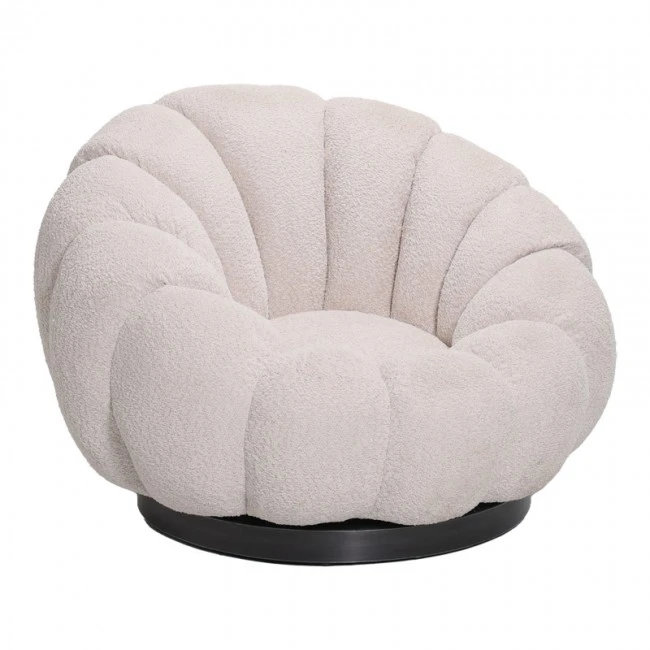 Nester pakoworld swivel armchair boucle fabric in beige color 98x97x69cm