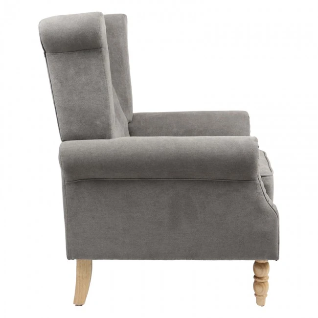 Piore pakoworld armchair gray fabric and natural rubberwood leg 77x80x106cm