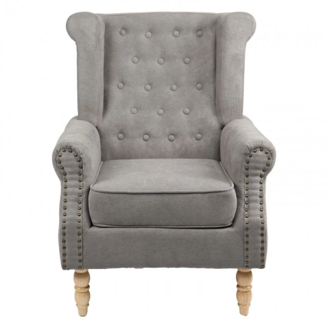 Piore pakoworld armchair gray fabric and natural rubberwood leg 77x80x106cm