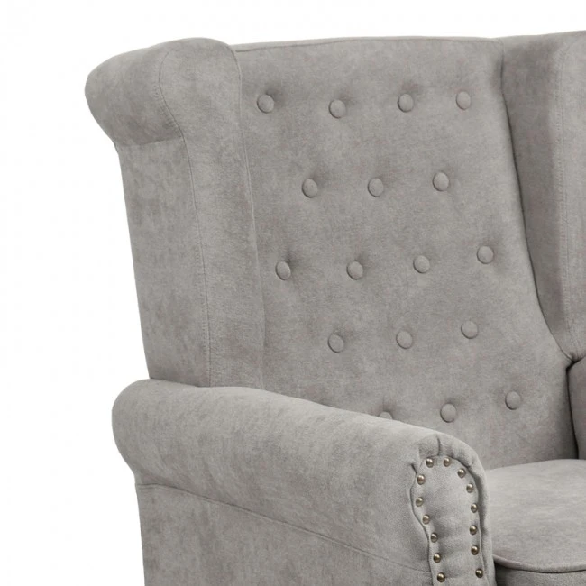 Piore pakoworld armchair gray fabric and natural rubberwood leg 77x80x106cm