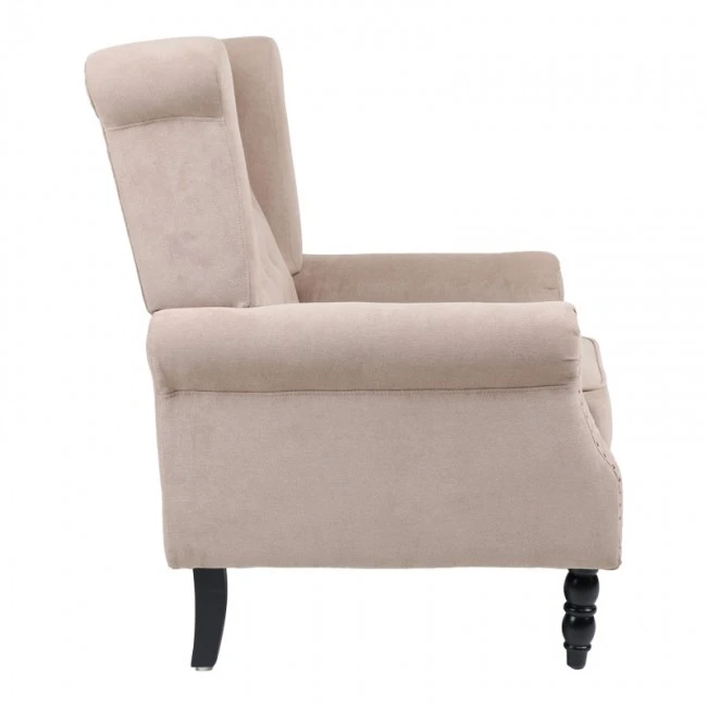 Armchair Piore pakoworld beige fabric and black rubberwood leg 77x80x106cm
