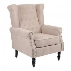 Armchair Piore pakoworld beige fabric and black rubberwood leg 77x80x106cm