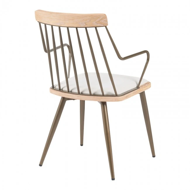 Armchair Posse pakoworld bronze metal-white wash wood-beige fabric 52x59x83cm