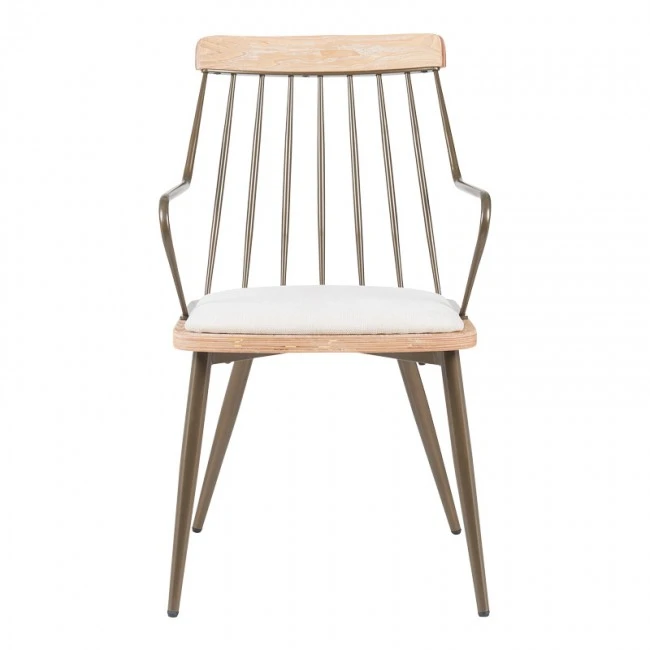 Armchair Posse pakoworld bronze metal-white wash wood-beige fabric 52x59x83cm