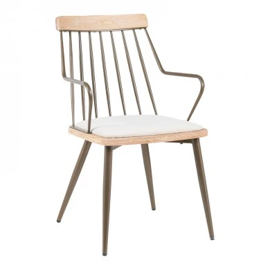 Armchair Posse pakoworld bronze metal-white wash wood-beige fabric 52x59x83cm