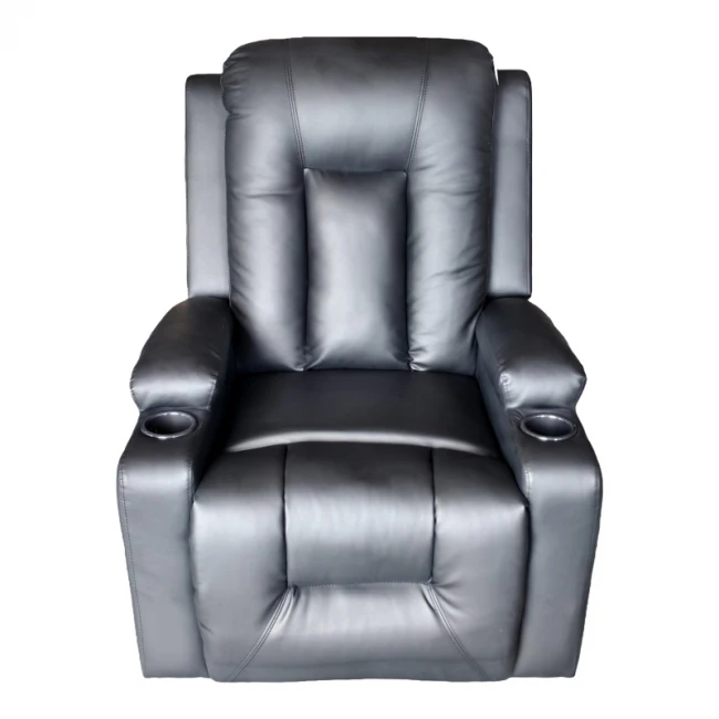 Πολυθρόνα relax με μηχανισμό massage Gessel pakoworld PU σε μαύρη απόχρωση 80x90x98εκ