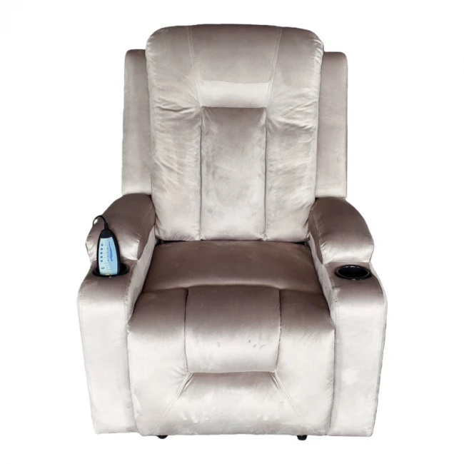 Relax armchair with massage mechanism Gessel pakoworld velvet in gray shade 80x90x98cm