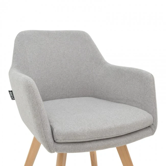 Safira armchair pakoworld fabric in grey color with natural color wooden leg 57x58x84cm