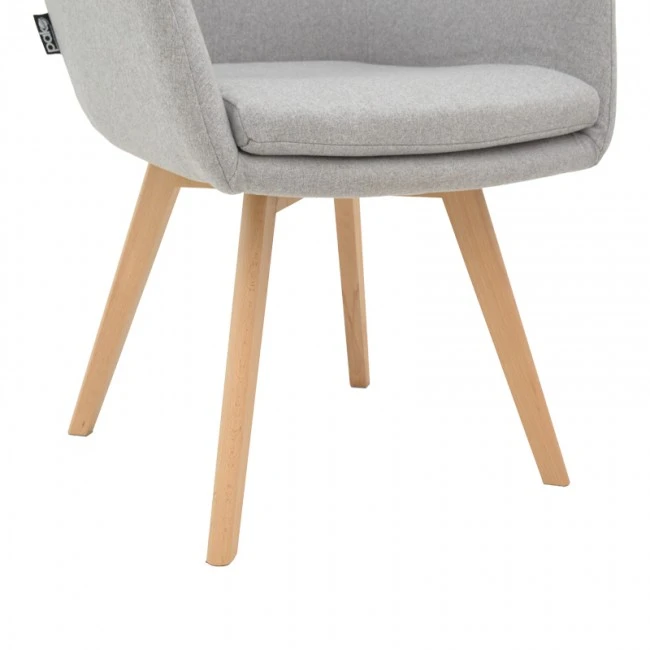 Safira armchair pakoworld fabric in grey color with natural color wooden leg 57x58x84cm