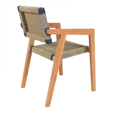 Armchair Salama pakoworld teak wood skeleton in natural shade and cream-black pe rope 57x60x85cm