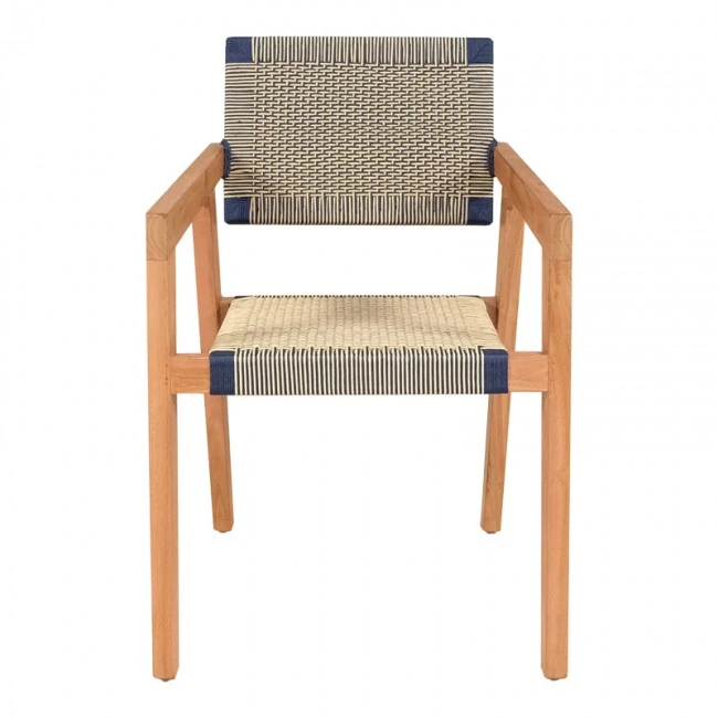 Armchair Salama pakoworld teak wood skeleton in natural shade and cream-black pe rope 57x60x85cm