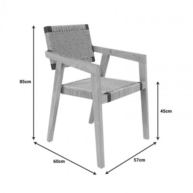 Armchair Salama pakoworld teak wood skeleton in natural shade and cream-black pe rope 57x60x85cm
