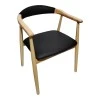 Sandi pakoworld rubberwood armchair in natural shade with black pu cushion 50x60x80cm