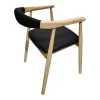 Sandi pakoworld rubberwood armchair in natural shade with black pu cushion 50x60x80cm