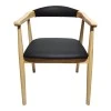 Sandi pakoworld rubberwood armchair in natural shade with black pu cushion 50x60x80cm