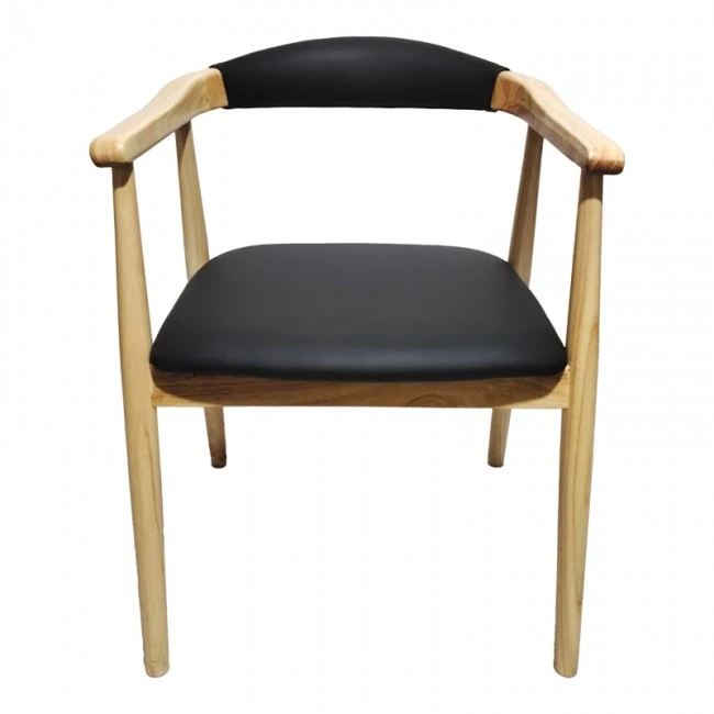 Sandi pakoworld rubberwood armchair in natural shade with black pu cushion 50x60x80cm