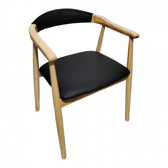 Sandi pakoworld rubberwood armchair in natural shade with black pu cushion 50x60x80cm