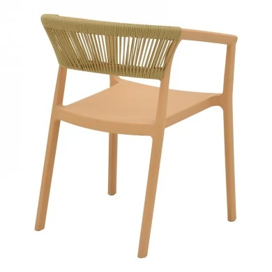 Armchair Sillia pakoworld stackable pp cappuccino shade with beige rattan 55x52x74.5cm