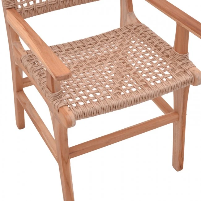 Sponze armchair pakoworld natural color teak wood skeleton and pe rope 54x60x86cm