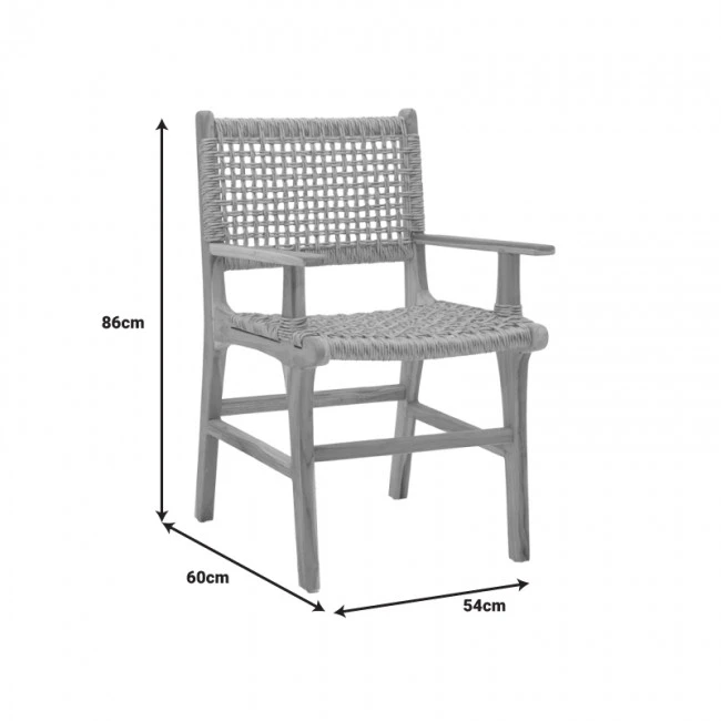 Sponze armchair pakoworld natural color teak wood skeleton and pe rope 54x60x86cm