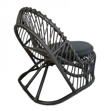 Armchair Tromso pakoworld pe rattan in black color and black pillow 80x85x98cm