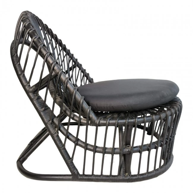 Armchair Tromso pakoworld pe rattan in black color and black pillow 80x85x98cm