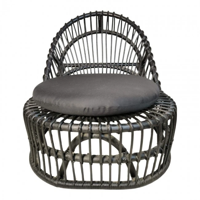 Armchair Tromso pakoworld pe rattan in black color and black pillow 80x85x98cm
