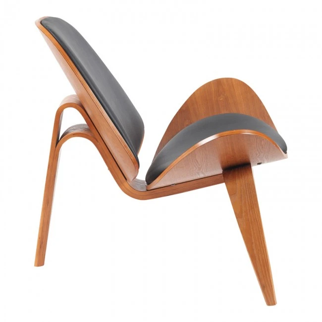 Πολυθρόνα Vilma pakoworld PU μαύρο- plywood καρυδί 90x76.5x74.5εκ