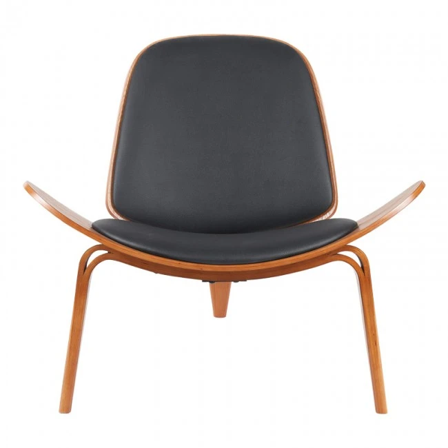 Πολυθρόνα Vilma pakoworld PU μαύρο- plywood καρυδί 90x76.5x74.5εκ