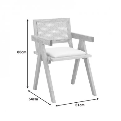 Winslow armchair pakoworld rubberwood in natural shade-whtie fabric 51x54x80cm
