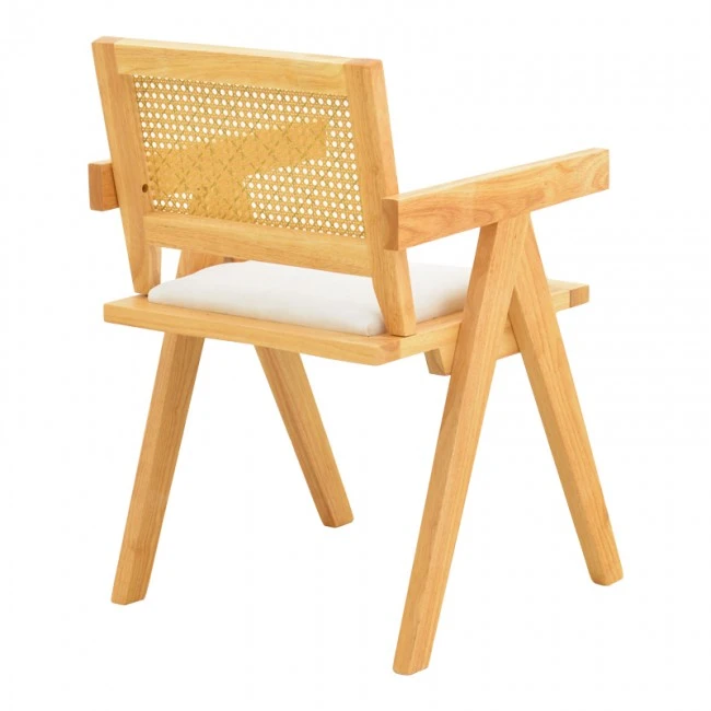 Winslow armchair pakoworld rubberwood in natural shade-whtie fabric 51x54x80cm