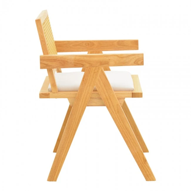 Winslow armchair pakoworld rubberwood in natural shade-whtie fabric 51x54x80cm