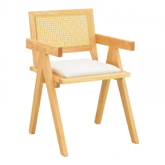 Winslow armchair pakoworld rubberwood in natural shade-whtie fabric 51x54x80cm