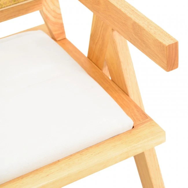 Winslow armchair pakoworld rubberwood in natural shade-whtie fabric 51x54x80cm
