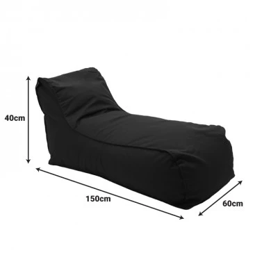 Bean bag lounger Lara Pakoworld waterproof in black color 60x150x40cm