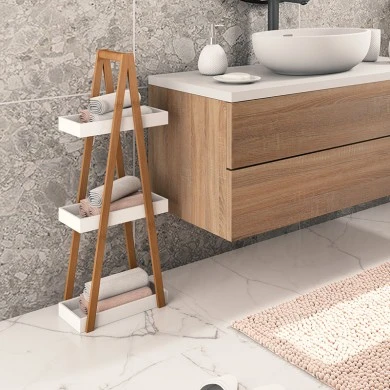 Floor shelf Nancy pakoworld wooden in natural-white color 30x18x82cm